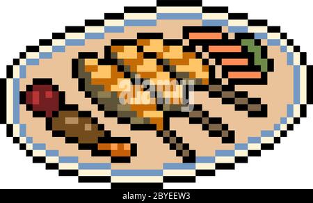 Fried fish pixel art. 8 bit fried perch Vector illustration Stock ...