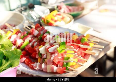 Close up barbecue grill with various kinds of meat. Stock Photo