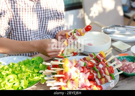 Close up barbecue grill with various kinds of meat. Stock Photo