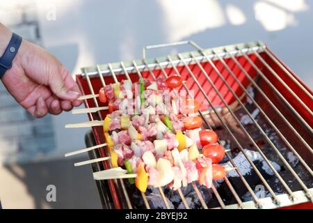 Close up barbecue grill with various kinds of meat. Stock Photo