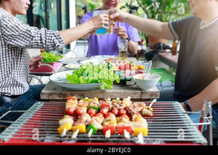 Close up barbecue grill with various kinds of meat. Stock Photo