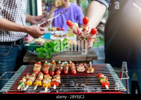 Close up barbecue grill with various kinds of meat. Stock Photo