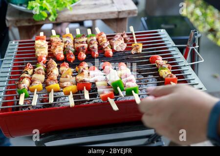 Close up barbecue grill with various kinds of meat. Stock Photo