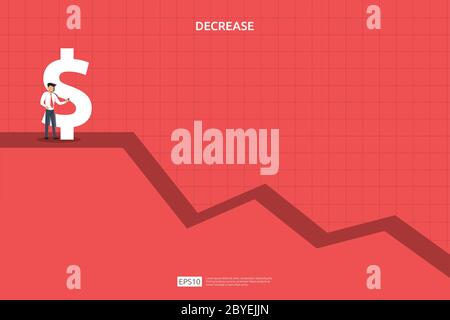 business finance crisis concept. money fall down symbol. arrow decrease economy stretching rising drop. lost crisis bankrupt declining. cost reduction Stock Vector