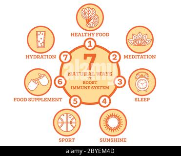 How to Boost Your Immune System. Infographic Elements. Vector Illustration. Healthy Habits Against Respiratoty Diseases and Viruses. Stock Vector