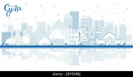 Outline Giza Egypt City Skyline with Blue Buildings and Reflections. Vector Illustration. Stock Vector