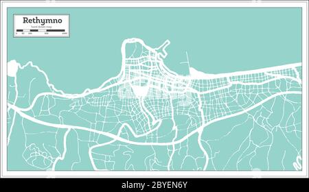 Rethymno Greece City Map in Retro Style. Outline Map. Vector Illustration. Stock Vector