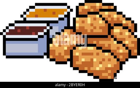 vector pixel art chicken nugget isolated Stock Vector