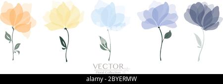 Set of colorful floral collection watercolor design elements. cute floral use for design wedding, greeting card, nature, cartoon elements. - Vector Stock Vector