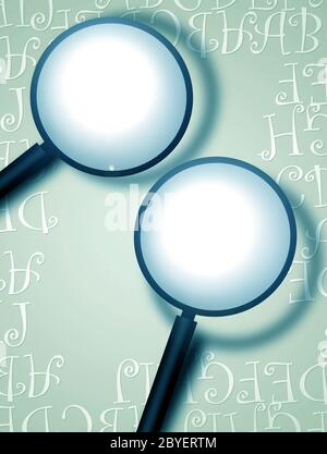 Decorative border with magnifying glass Stock Photo - Alamy