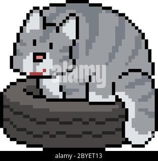 vector pixel art fat cat isolated Stock Vector Image & Art - Alamy