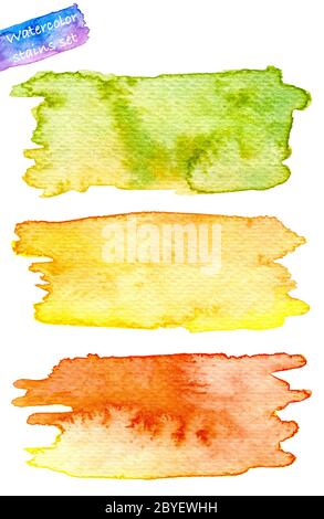 A set of abstract watercolor stains hand painted. texture element for design, isolated on white background. - illustration Stock Photo