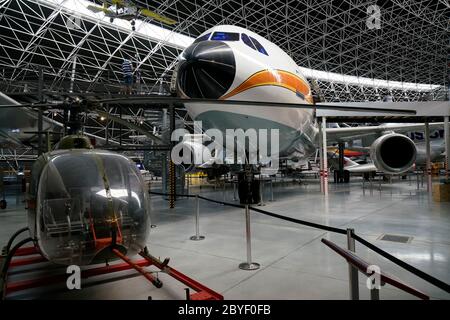 Airbus A300B wide body airliner display in Musee Aeroscopia Museum. Blagnac.Toulouse.Haute-Garonne.Occitanie.France