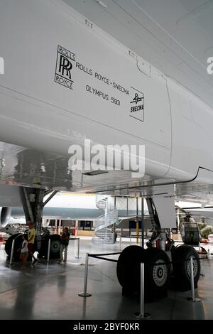 Rolls Royce-Snecma Olympus 593 afterburning turbojet engine on a Concorde 100.Musee Aeroscopia Museum. Toulouse.Haute-Garonne.Occitanie.France Stock Photo