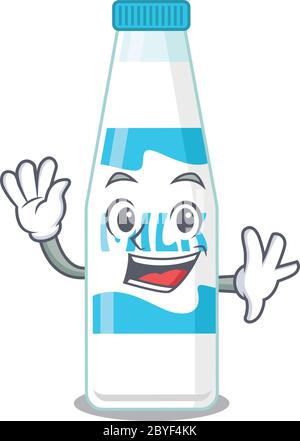 A charming bottle of milk mascot design style smiling and waving hand Stock Vector