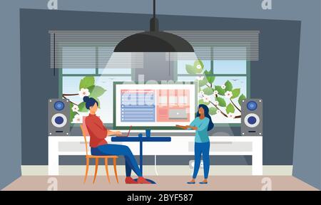 women are watching news on various electronic devices Stock Vector