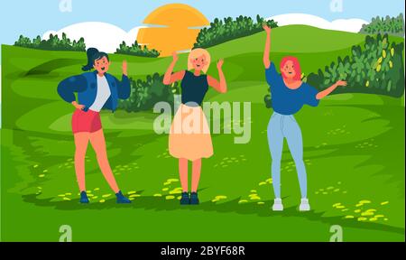 girls are playing in the garden Stock Vector