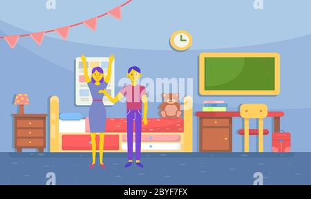 couple is preparing a kids room at home Stock Vector