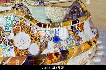 Architecture Antonio Gaudi in Park Guell, Barcelona. Stock Photo