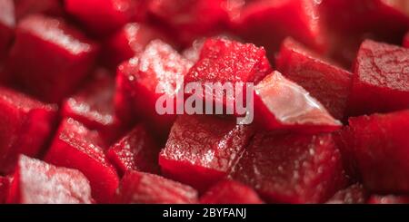 Small square raw beetroot slices for background Stock Photo
