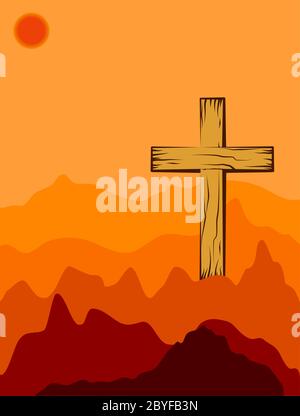 Shadow Art Wooden Cross Vector Art Stock Vector