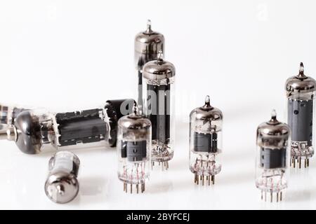 Glass vacuum radio tubes.  Isolated image on white background Stock Photo