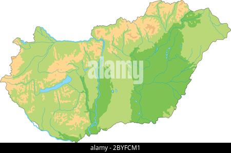 High detailed Hungary physical map. Stock Vector