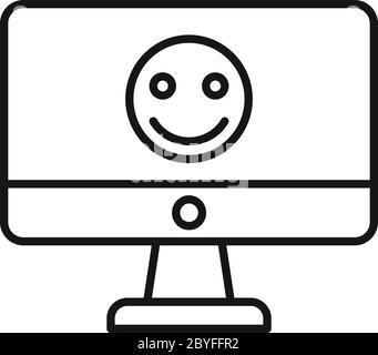Smiling emoji monitor icon. Outline smiling emoji monitor vector icon for web design isolated on white background Stock Vector