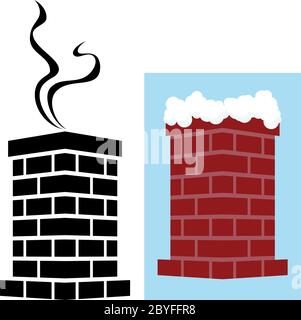Brick Chimney Icon with Snow and Smoke Vector Illustration Stock Vector