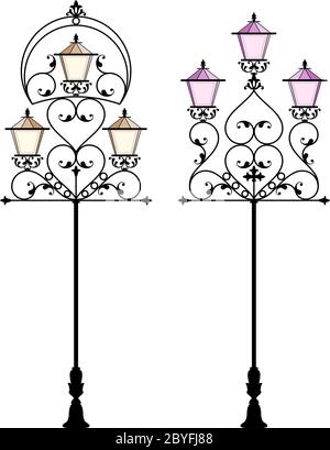 Wrought Iron Street Lamp Post Vector Illustration Stock Vector
