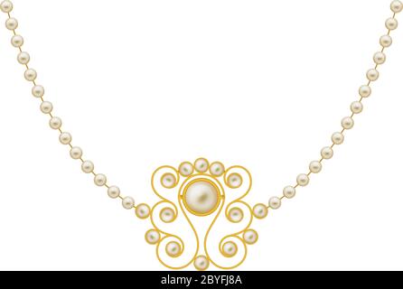 Pearl Gold Jewellery Necklace Vector Illustration Stock Vector