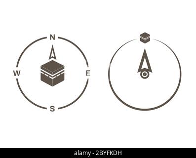 Qibla - Kaaba muslim prayer direction icon. Vector. Qiblah compass. kiblah is Kaabah in Mecca. isolated symbol illustration. Simple flat style guide Stock Vector