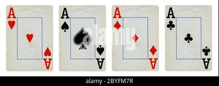 Four Aces Vintage Playing Cards - isolated on white Stock Photo