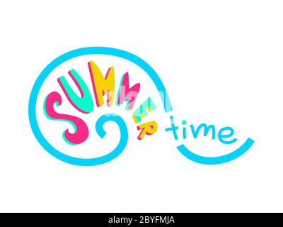 Summer time. Hand drawn vector lettering. Isolated on white background. Design for sticker, banner, poster, print, t shirts, posters, cards. Stock Vector