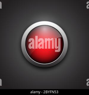 Red shiny button with metallic elements. Button with shadow, bla Stock Vector