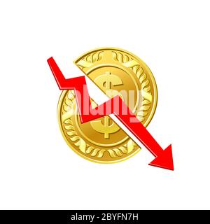 Business finance crisis concept. Bankruptcy vector illustration isolated on white background. Money fall down symbol. Stock Vector