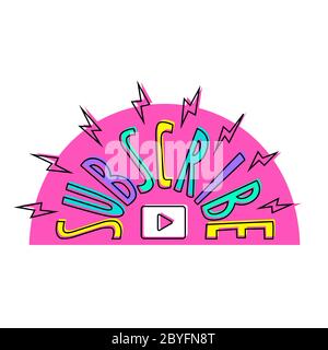 Subscribe button pictogram. lettering icon. Ideal for video channel banners, apps, blogs Stock Vector