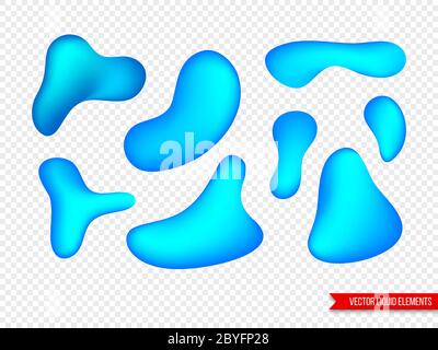 Set of liquid elements for posters, cards, presentations, flyers and covers design. Gradient shapes in bright blue color. Isolated on transparent Stock Vector