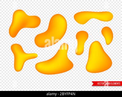 Set of liquid elements for posters, cards, presentations, flyers and covers design. Gradient shapes in bright orange color. Isolated on transparent Stock Vector