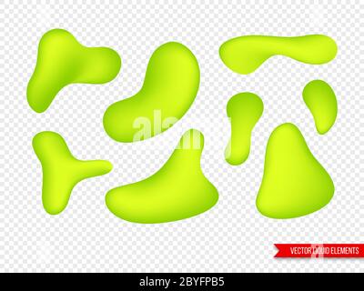 Set of liquid elements for posters, cards, presentations, flyers and covers design. Gradient shapes in bright green color. Isolated on transparent Stock Vector