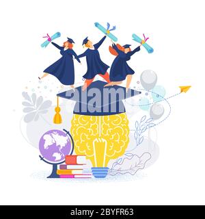 Congratulation graduates 2020 class of graduations. Flat cartoon design Stock Vector