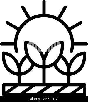Plants under sun icon, outline style Stock Vector
