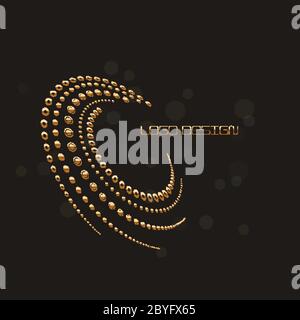 Abstract circular halftone dots form in gold, black color backgr Stock Vector