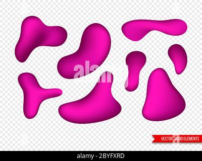 Set of liquid elements for posters, cards, presentations, flyers and covers design. Gradient shapes in bright purple color. Isolated on transparent Stock Vector