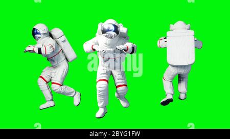 Astronaut levitation in space. Green screen. 3d rendering. Stock Photo