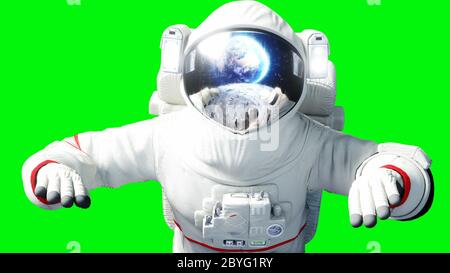 Astronaut levitation in space. Green screen. 3d rendering. Stock Photo