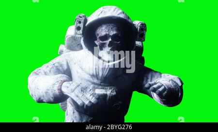 Dead zombie astronaut in space. Cadaver., Stock Video