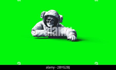 Dead zombie astronaut in space. Cadaver. Green screen. 3d rendering. Stock Photo