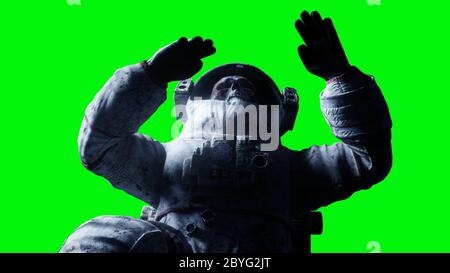 Dead zombie astronaut in space. Cadaver. Green screen. 3d rendering. Stock Photo