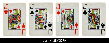 Four Jacks Vintage Playing Cards - isolated on white Stock Photo